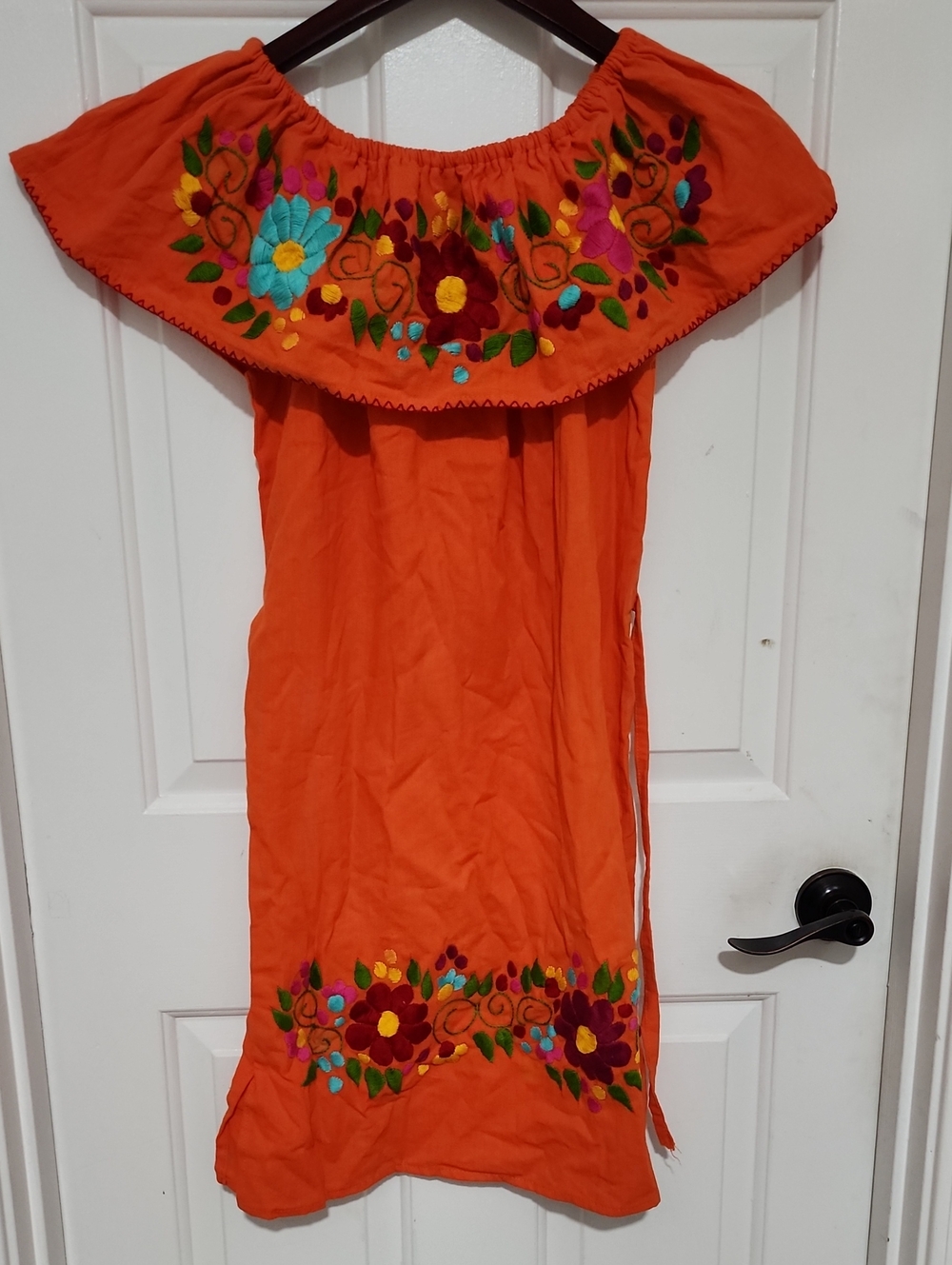Orange Embroidered Off-Shoulder Dress